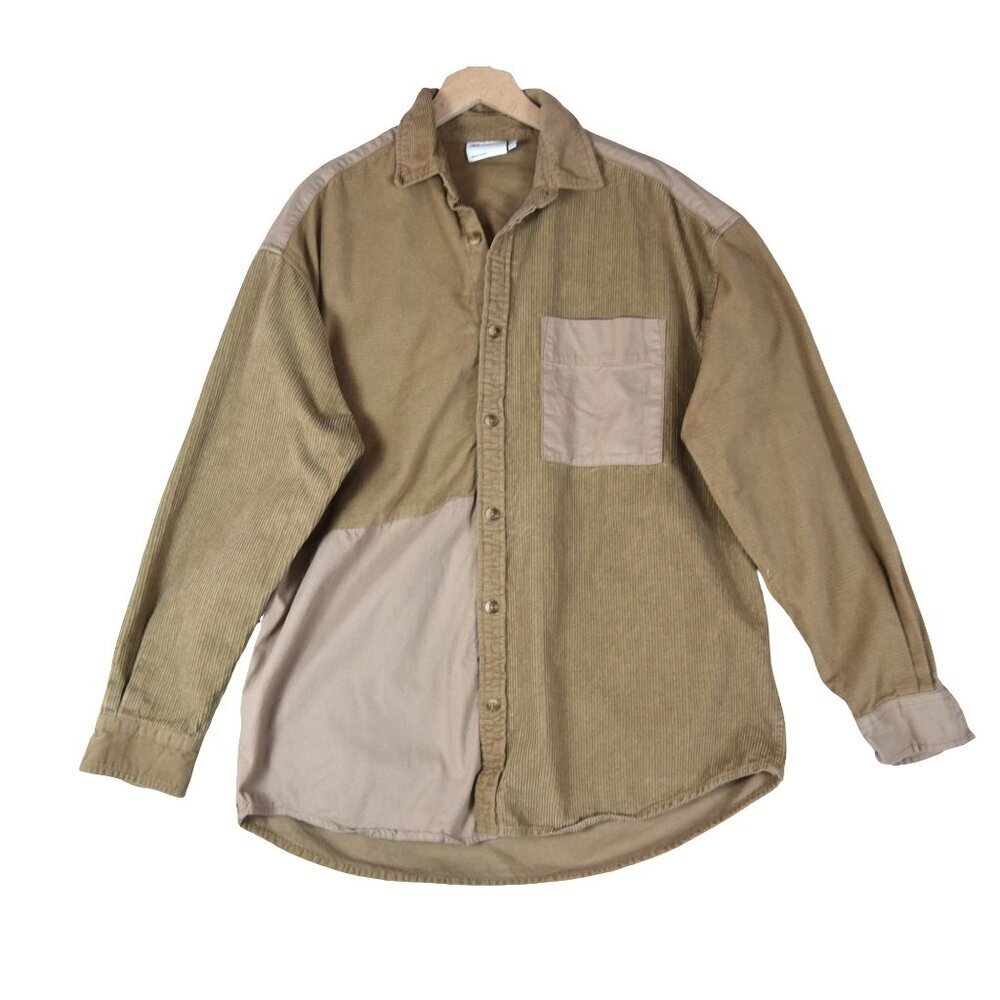 ASOS Monochromatic Corduroy Patchwork Overshirt L Tan Beige Soft Grunge